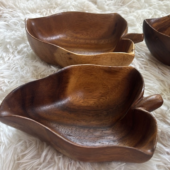 Vintage Monkey Pod Bowls Leaf Shaped Set of 4 MCM Mid Century Modern - Picture 8 of 9